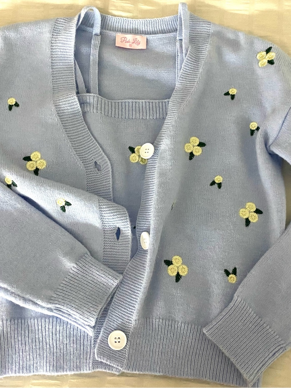 Light Blue Floral Sweater Set